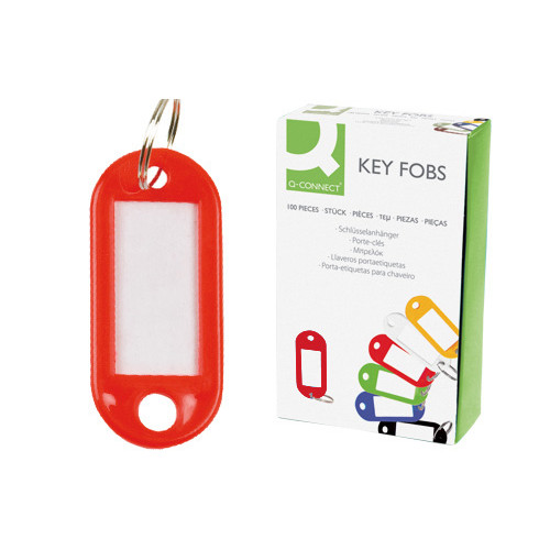Llavero portaetiqueta q-connect, rojo, caja de 100 uds.