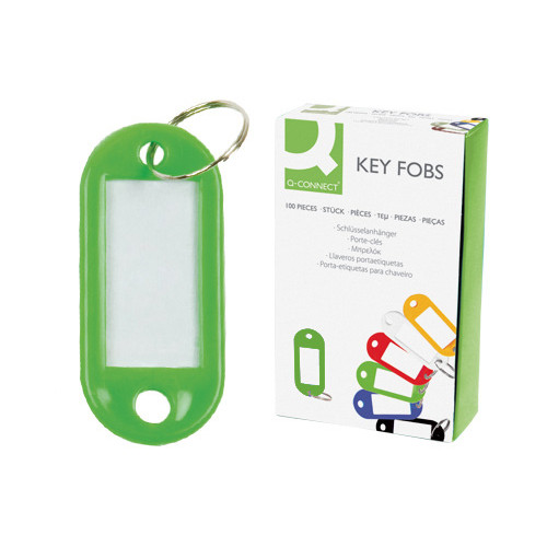 Llavero portaetiqueta q-connect, verde, caja de 100 uds.