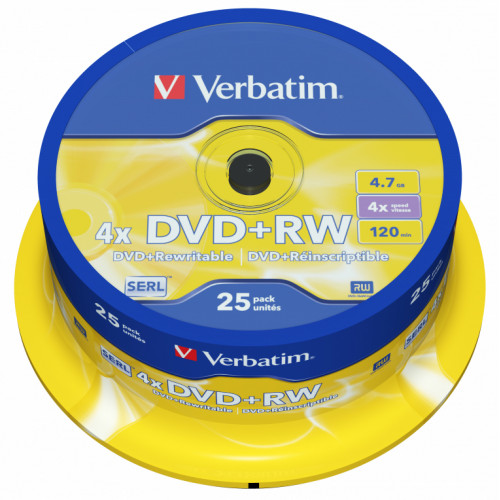 Dvd+rw verbatim serl 4,7 gb 4x 120 min superficie matt silver, 25 pack spindle.