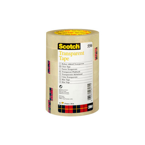 Cinta adhesiva transparente 3m scotch 550, 19 mm. x 66 mts. pack de 8 uds.