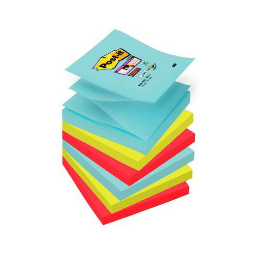 Bloc de notas adhesivas 3m post-it super sticky z-notes 76x76 mm. color miami, pack de 6 blocs.