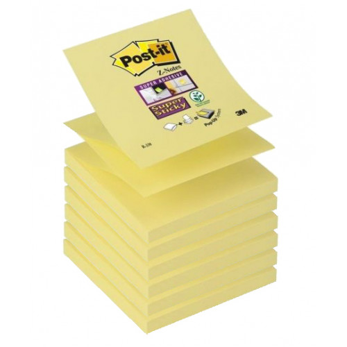 Bloc de notas adhesivas 3m post-it super sticky z-notes, 76x76 mm. canary yellow, pack de 12 blocs