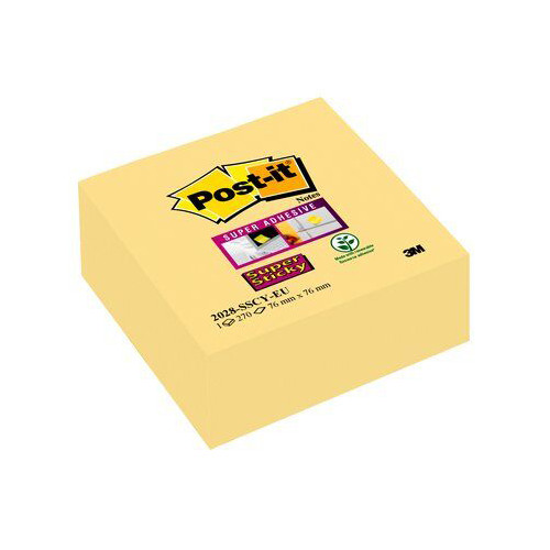 Cubo de 270 notas adhesivas 3m post-it super sticky 76x76 mm. color canary yellow.