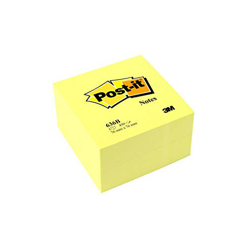 Cubo de 450 notas adhesivas 3m post-it 636-b, 76x76 mm. canary yellow