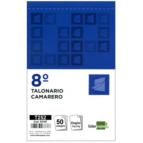 Talonario camarero zig-zag original y copia liderpapel, 8º natural, 105x155 mm.
