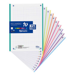 Recambio de anillas con 4 taladros oxford, din a4, 160 hj. 90 grs/m². 5x5, s/m. 10 colores de banda