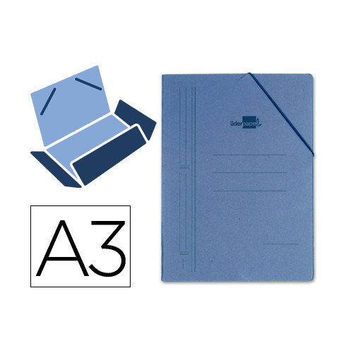 Carpeta de gomas con 3 solapas en cartón compacto de 740 grs/m². liderpapel, din a3, azul