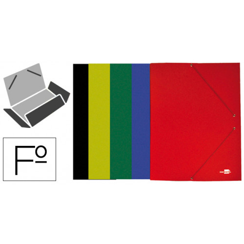 Carpeta de gomas con 3 solapas en cartón plastificado de 600 grs. liderpapel en formato folio, colores surtidos.