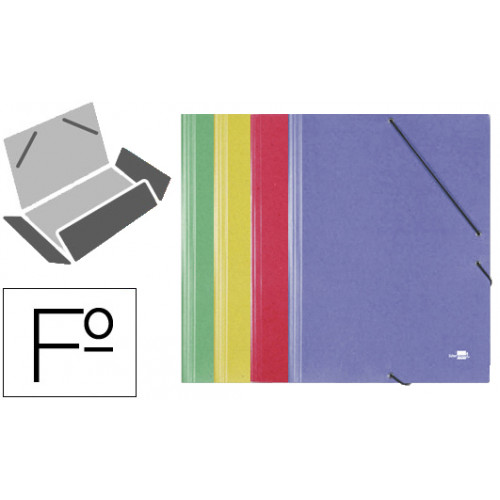 Carpeta de gomas con 3 solapas en cartón símil prespán de 425 grs/m². liderpapel, folio, colores surtidos, pack de 4 uds.