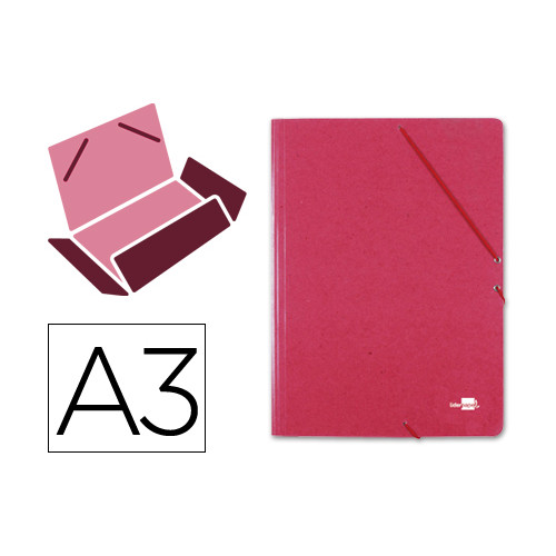 Carpeta de gomas con 3 solapas en cartón prespán de 880 grs/m². liderpapel, din a3, rojo
