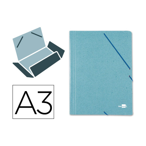 Carpeta de gomas con 3 solapas en cartón prespán de 880 grs/m². liderpapel, din a3, verde