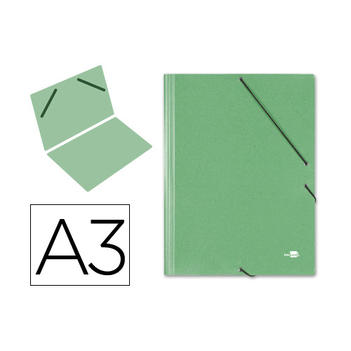 Carpeta de gomas gran formato en cartón compacto gofrado de 1.520 grs/m². liderpapel, din a3, verde