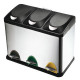Contenedor en acero inoxidable con tapa y pedal q-connect, 3 compartimentos, 60,5x34x48,5 cm. 45 litros.