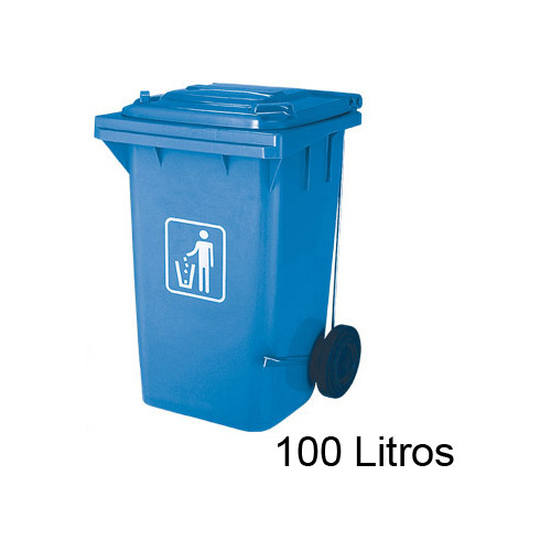 Contenedor de basura con tapa y ruedas q-connect, papel y cartón, 37x47x75 cm. 100 litros. azul