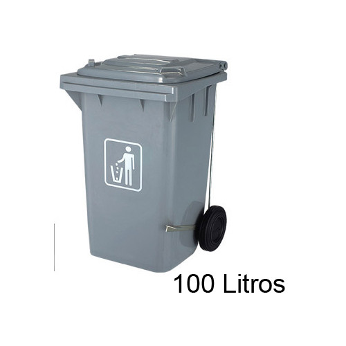 Contenedor de basura con tapa y ruedas q-connect, residuo orgánico, 37x47x75 cm. 100 litros. gris