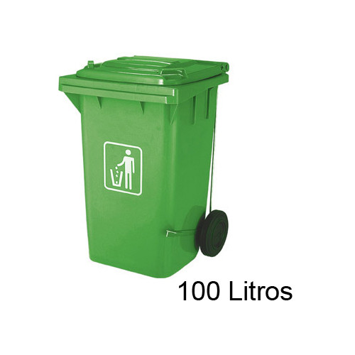 Contenedor de basura con tapa y ruedas q-connect, vidrio, 37x47x75 cm. 100 litros. verde