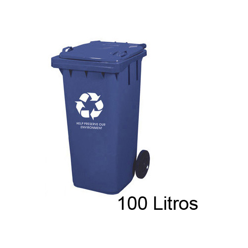Contenedor de basura con tapa y ruedas q-connect, papel y cartón, 51x52,5x80 cm. 100 litros. azul