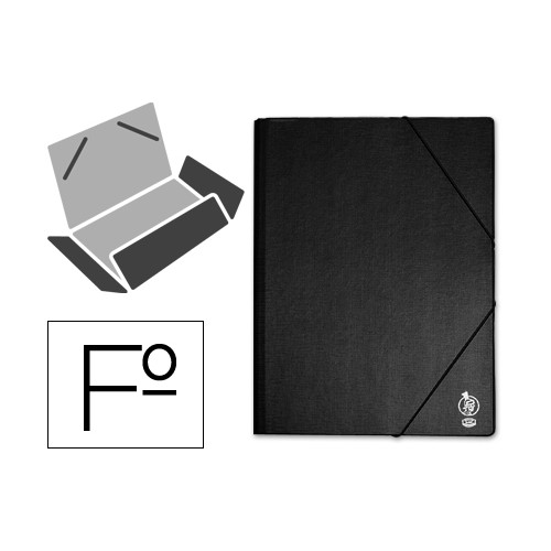 Carpeta de gomas con 3 solapas en carton forrado de pvc liderpapel, folio, negro