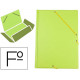 Carpeta de gomas con 3 solapas en cartón forrado de pvc liderpapel, folio, verde pistacho