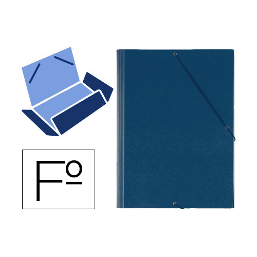 Carpeta de gomas con 3 solapas carton forrado en p.v.c. saro en formato Fº, color azul.