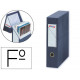 Caja de transferencia vertical en cartón compacto pardo en formato folio, lomo 80 mm. color azul.
