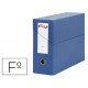 Caja de transferencia horizontal en cartón compacto pardo, folio, lomo 115 mm. azul
