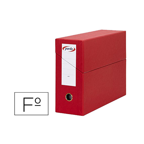 Caja de transferencia horizontal en cartón compacto pardo, folio, lomo 115 mm. rojo
