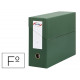 Caja de transferencia horizontal en cartón compacto pardo en formato folio, lomo 115 mm. color verde.