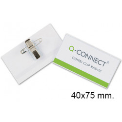 Identificador personal en pvc con imperdible y pinza metálica q-connect de 75x40 mm.