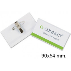Identificador personal en pvc con imperdible y pinza metálica q-connect de 90x54 mm.