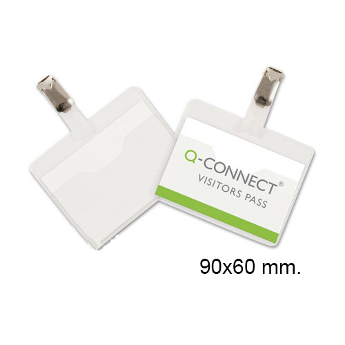 Identificador personal en pvc con pinza metálica y apertura superior q-connect, 90x60 mm.