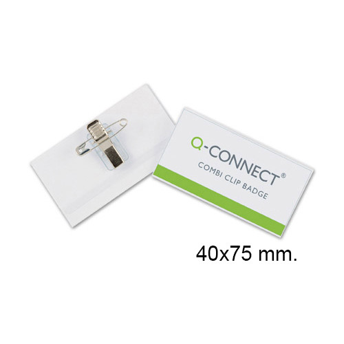 Identificador personal en pvc con imperdible y pinza metálica q-connect de 40x75 mm.