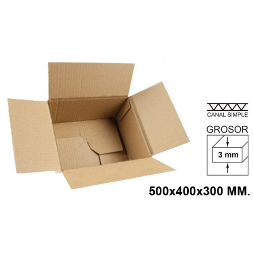 Caja para embalar - fondo automático, canal simple de 3 mm. q-connect, 500x400x300 mm. marrón