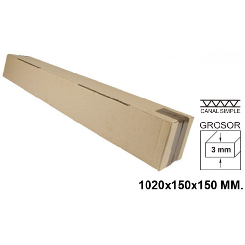 Caja para embalar - tubo, canal simple de 3 mm. q-connect, 1020x150x150 mm. marrón