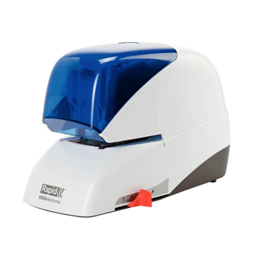 Grapadora eléctrica rapid 5050E flatclinch, blanco/azul