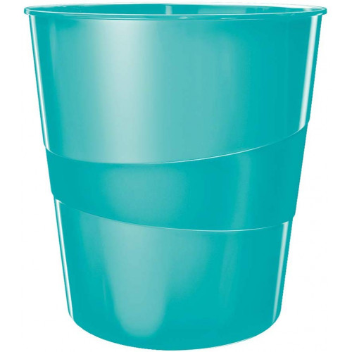 Papelera de polipropileno leitz wow en color turquesa metalizado.