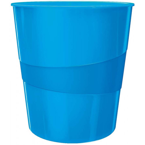 Papelera de polipropileno leitz wow en color azul metalizado.