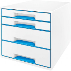 Archivador modular leitz wow cube de 4 cajones en color azul metalizado / blanco.