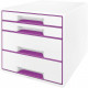 Archivador modular leitz wow cube de 4 cajones en color violeta metalizado / blanco.