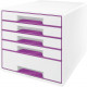 Archivador modular leitz wow cube de 5 cajones en color violeta metalizado / blanco.