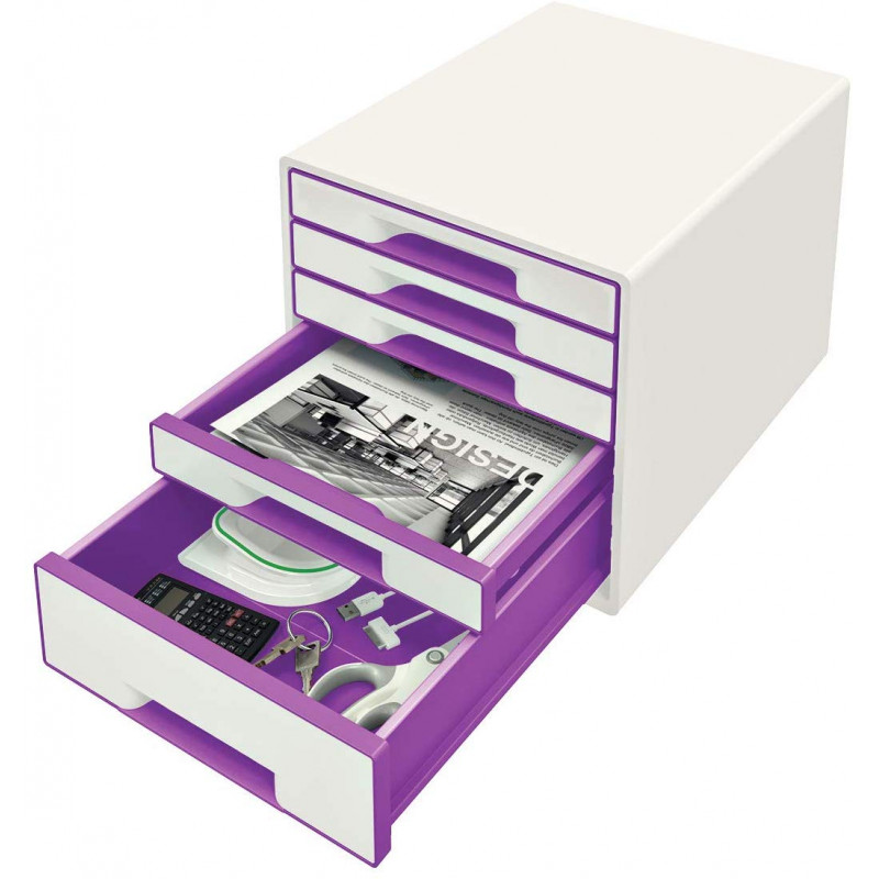 Archivador modular leitz wow cube de 5 cajones en color violeta