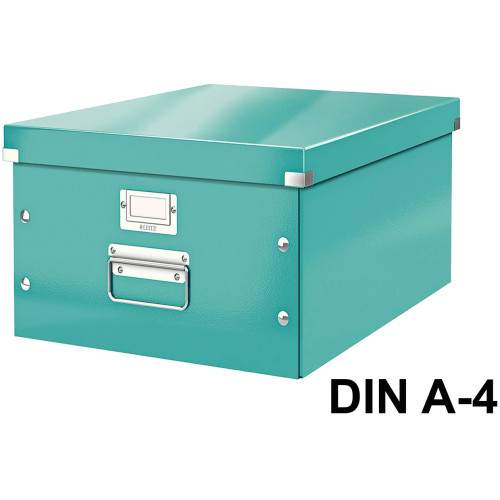 Caja de almacenaje leitz click & store wow en formato din a-4, color turquesa.
