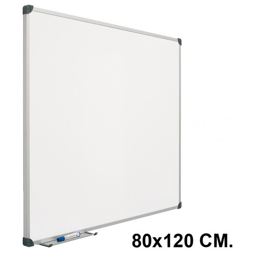 Pizarra laminada blanca con marco de aluminio planning sisplamo de 80x120 cm.