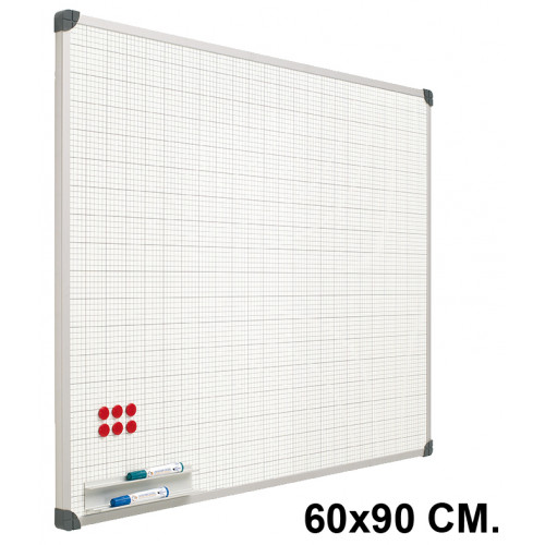 Pizarra de acero vitrificado blanco con cuadrícula y marco de aluminio planning sisplamo, 60x90 cm.