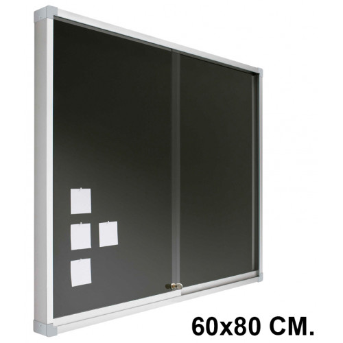 Vitrina de anuncios con fondo de corcho tapizado y marco de aluminio planning sisplamo de 60x80 cm.