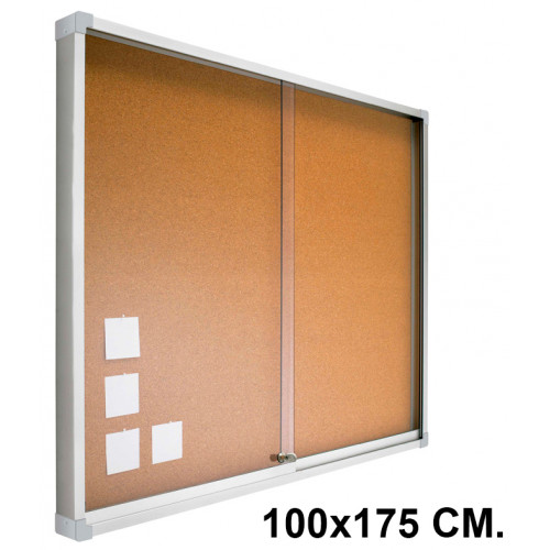 Vitrina de anuncios con fondo de corcho natural y marco de aluminio planning sisplamo de 100x175 cm.