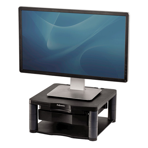 Soporte para monitor fellowes premium plus en color grafito.