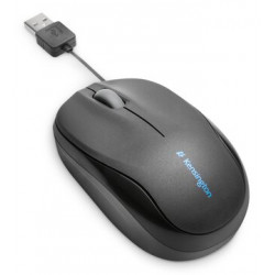 Ratón óptico para portátil con cable retráctil kensington pro fit™, usb, 2 botones y rueda de desplazamiento, color negro.