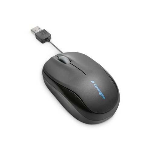 Ratón óptico para portátil con cable retráctil kensington pro fit™, usb, 2 botones y rueda de desplazamiento, negro