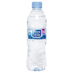 Agua mineral natural font vella, botella de 500 ml.